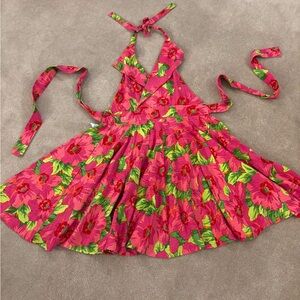 April Cornell Pink and Green Floral Flared Apron like Anthropologie